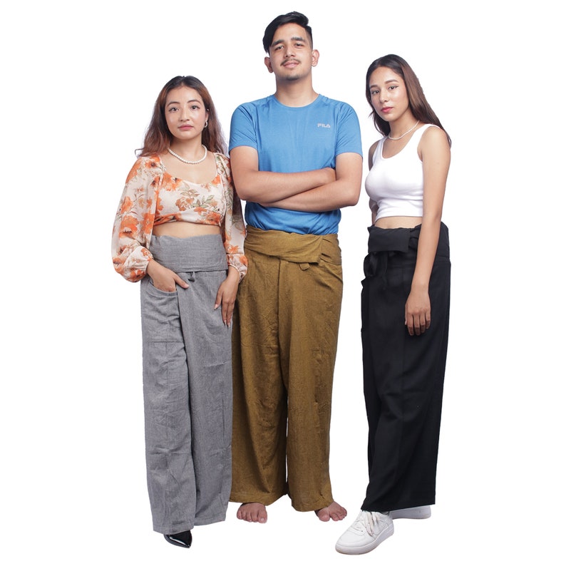 100% Hand Made Cotton Thai Fisherman pants loose-fitting men & women Khadi pants Boho Hippie Style Fisher Man Pants Made in Nepal Bild 8