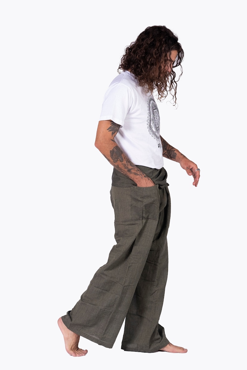 100% Hand Made Cotton Thai Fisherman pants loose-fitting men & women Khadi pants Boho Hippie Style Fisher Man Pants Made in Nepal Bild 5