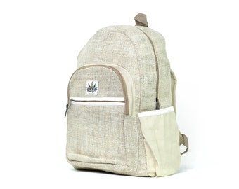 Beige Hemp Backpack - Eco-Friendly Organic Hemp Backpack - Handmade Design - Best Hempathy Boho Hippie Design BackPack - Made in Nepal