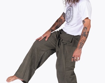 100% Hand Made Cotton Thai Fisherman pants - loose-fitting men & women - Khadi pants - Boho Hippie Style Fisher Man Pants - Made in Nepal