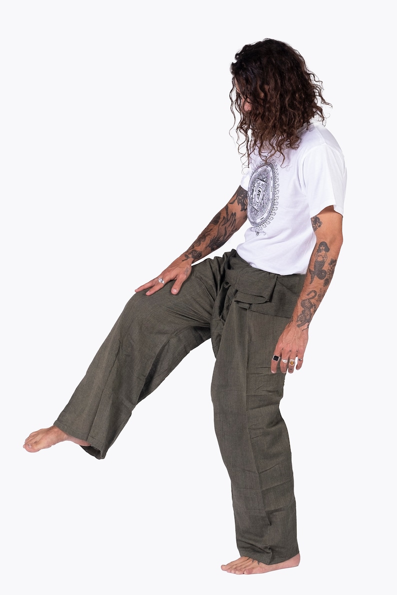Pantalon de pêcheur thaïlandais 100% coton fait à la main hommes et femmes amples pantalon Khadi Pantalon Boho Hippie Style Fisher Man Fabriqué au Népal image 1