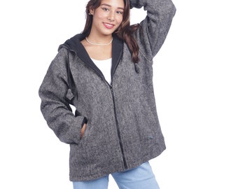 Grey Colour Hippie Gheri Polar Fleece Jacket / Traditional Nepalese Fabric - Ethically Handmade Hippie Jackets at Himanepal.