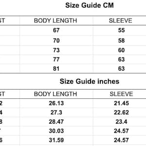 Puede incluir: Tabla de tallas en pulgadas y cent&iacute;metros para ropa. La tabla muestra la talla, el pecho, la longitud del cuerpo, la longitud de la manga y las medidas del hombro para las tallas S, M, L, XL y XXL.