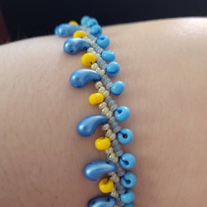 Handmade Paisley Seed Bead Bracelet in Ukraine Colours (Blue and Yellow)