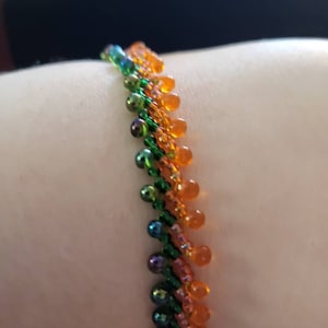 Handmade Crystal Bubble Orange and Green Bracelet