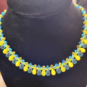 Handmade Rotating Water Droplet Necklace in Ukraine Colours