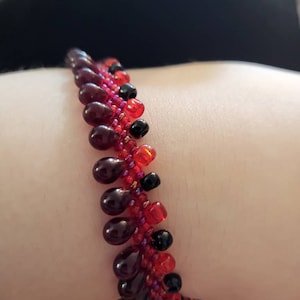 Handmade Black and Red Blood Droplet Beaded Bracelet
