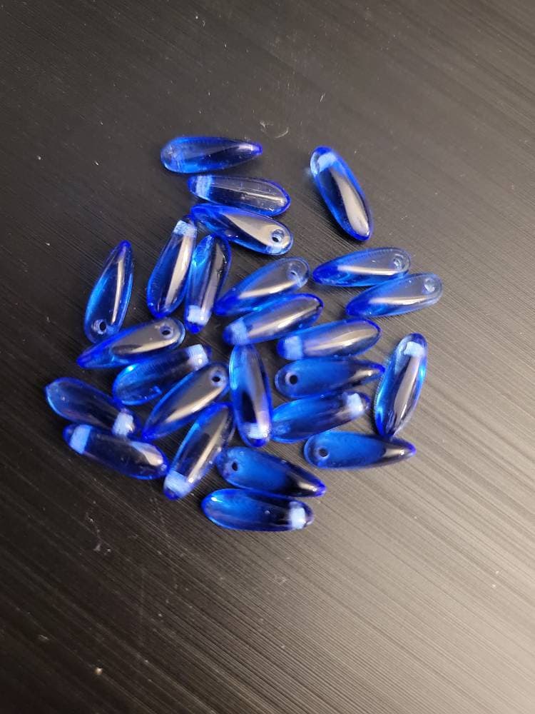 Royal Blue Glass dagger beads 3×11mm 25pc