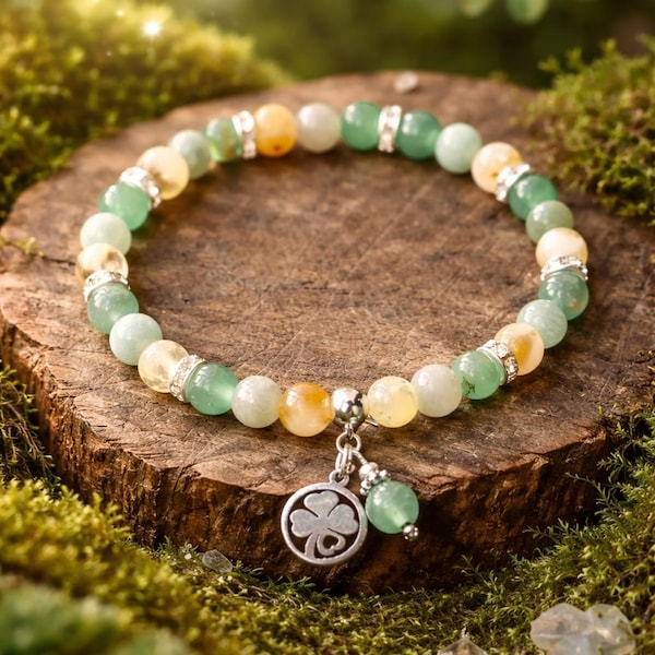 Luck & Prosperity Bracelet – Citrine Jade Aventurine – Natural stone bracelet for abundance and success, silver