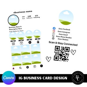 Plantilla de tarjeta de presentación de Instagram prediseñada, editable, imprimible y de descarga instantánea.