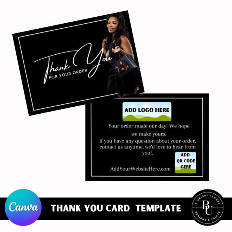 Thank You Card Editable Canva Template - Etsy