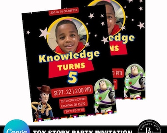 Invitación editable para fiesta de cumpleaños con juguetes de "It's A Boy Story"