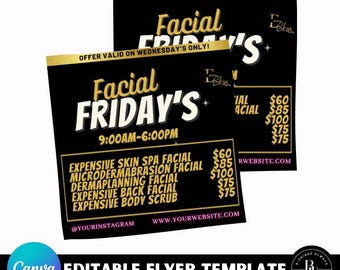 Editable Facial Friday Flyer Template | Esthetician Spa Promo (Canva)