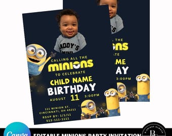 Invitación de cumpleaños infantil de Minions / Plantilla editable de Canva / Descarga instantánea
