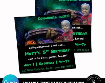 Invitación de cumpleaños de las Tortugas Ninja / Plantilla editable de Canva