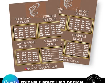 Editable price list hair bundles design flyer