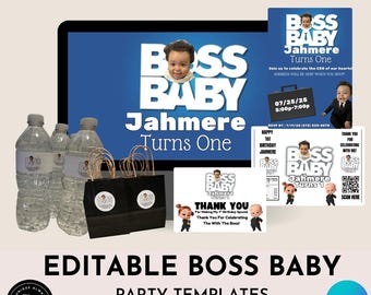 Paquete de cumpleaños editable para el pequeño jefe/Descarga instantánea/Plantillas para invitaciones de cumpleaños/Canva