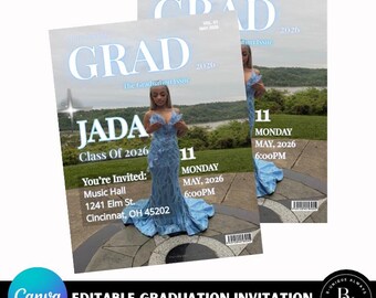 Graduation Invitation Magazine Inspired Editable Canva Template