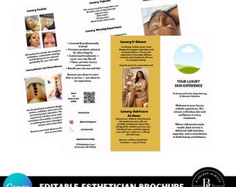 Plantilla editable de folleto de estética / Menú tríptico de Canva para spa de lujo (descarga digital)