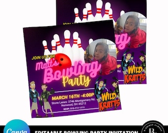 Invitación a fiesta de cumpleaños de bolos: / Plantilla editable de Canva