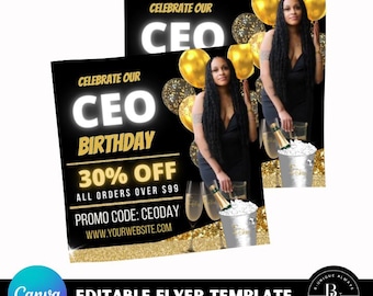 Plantilla imprimible y editable para volante de cumpleaños de CEO / Descarga instantánea