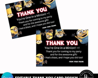 Tarjeta de agradecimiento de los Minions, diseño editable e imprimible / descarga instantánea