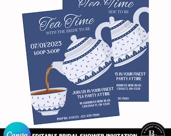 Plantilla editable para invitación de despedida de soltera a fiesta de té