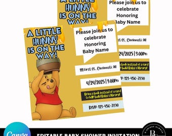 Plantilla de invitación para baby shower con osito de peluche vintage / Invitación editable (descarga digital)