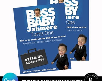 Invitación de cumpleaños para el pequeño CEO: Plantilla editable de Canva (descarga instantánea)