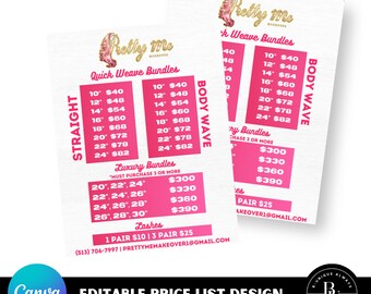 Hair bundles price list editable template design