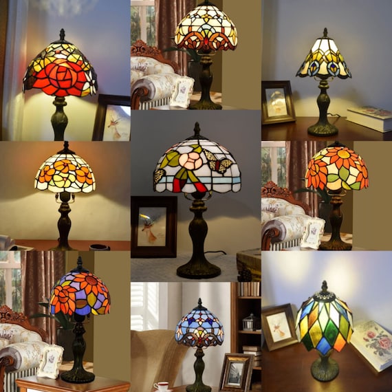 Tiffany style Handcrafted 8inch Antique Table Lamp Stained Glass Bedside Desk Lamp stained Glass Victorian night light