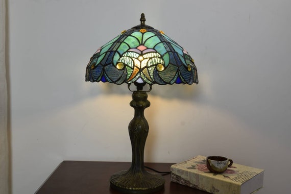 Tiffany style Handcrafted table Lamp 12 Inch vintage Flower Shape Bedside Desk Lamp stained Glass Victorian night light