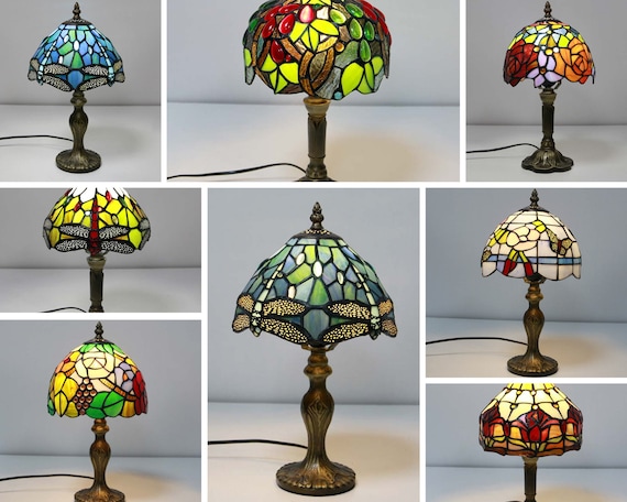 Tiffany Style Handmade 8 inches Table Lamp-Stained glass Bedside Creative American Country Grape Glass Vintage Art Bar Hotel Bedroom