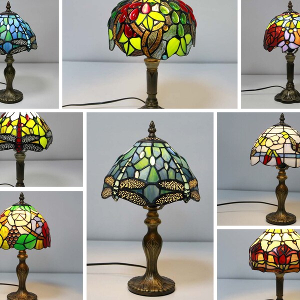 Tiffany-Art-handgefertigtes 8-Zoll-Tischlampe-Glasmalerei-Nachttisch-kreatives amerikanisches Land-Traube-Glas-Weinlese-Kunst-Bar- Hotel-Schlafzimmer