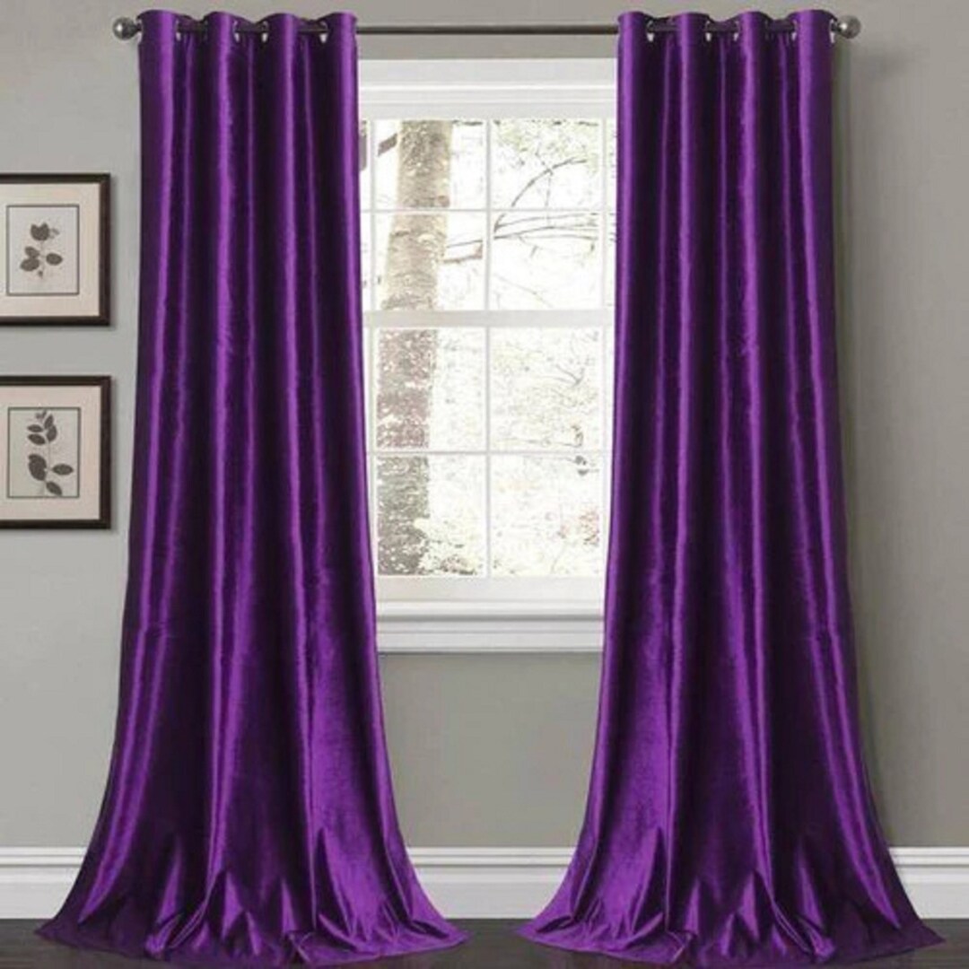 Velvet Curtain Purple Velvet Curtain Drapes Eyelet Grommet Etsy