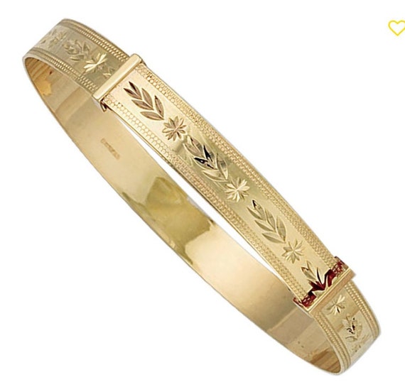 【美品】human made bangle gold Stunning 9ct Yellow Gold Maiden Diamond Cut Slave Bangle