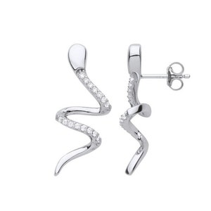 Sterling Silver Snake CZ Drop Earrings