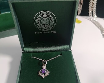 Sterling Silver Amethyst Purple Stone Thistle Charm Necklace (Selling Out)