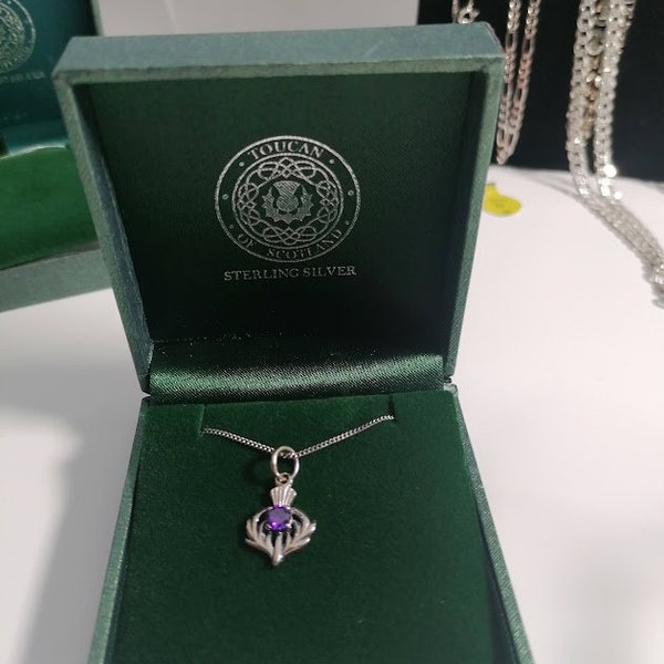 Sterling Silber Amethyst Lila Stein Distel Anhänger Halskette