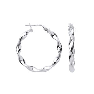 Elegant 9ct White Gold 25mm Twisted Hoop Earrings