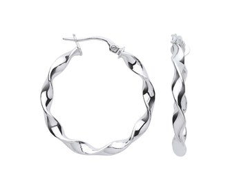 Elegante 9 kt witgouden gedraaide oorringen van 25 mm