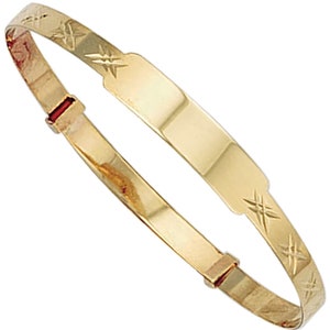 Handcrafted 9ct Yellow Gold Expandable ID Baby Bangle, diamond cut detailing*
