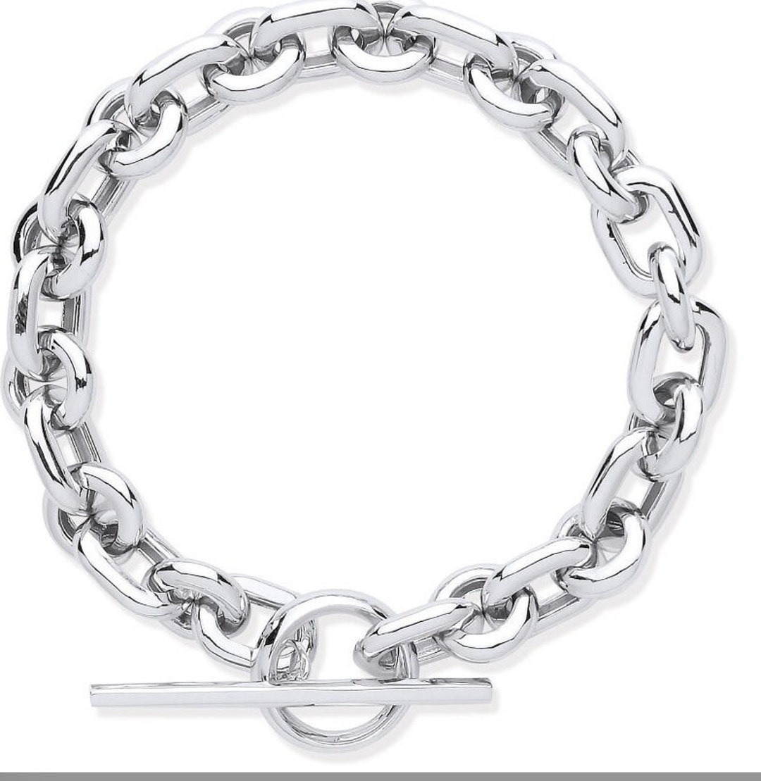 925 Sterling Silver Filled T-Bar Heart Bead Link Bangle Bracelet – Handmade