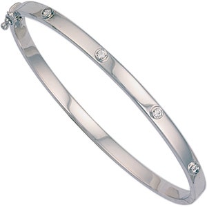 Sparkling 9ct White Gold Hollow Cubic Zirconia Oval Bangle. Buy 2 Get A Second Half Price!