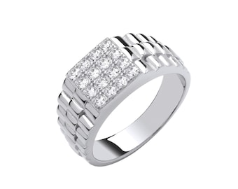 Silver Square Top Gents CZ Ring