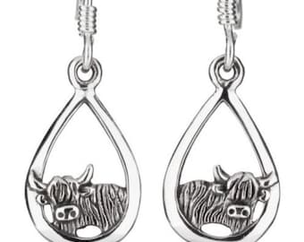 Sterling Silver Highland Cow Earrings