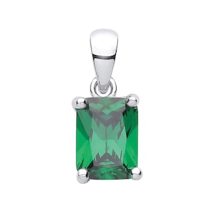 Elegant Silver Green CZ Emerald Cut Pendant
