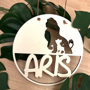 Mufasa and Simba for the children&#39;s room, door sign or wall decoration with the Lion King made of wood with high-quality 3D look