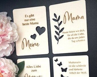 4 liebevolle Holz-Karten für Muttertag, Perfekt zum Überreichen an die beste Mama der Welt, mit Liebe schenken