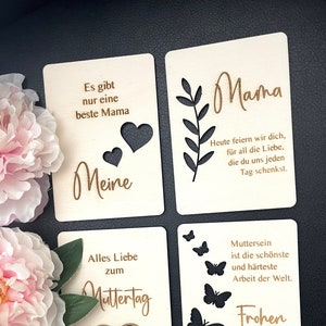 4 liebevolle Holz-Karten für Muttertag, Perfekt zum Überreichen an die beste Mama der Welt, mit Liebe schenken